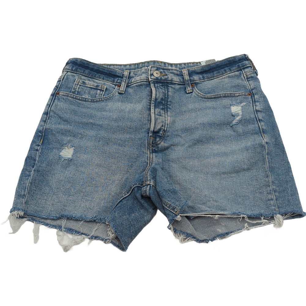Old Navy OG Straight High Rise Distressed Denim Shorts Medium Wash Womens 14